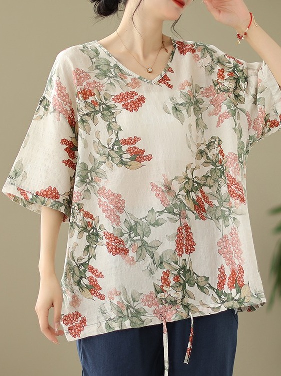 Camiseta Feminina de Verão Sol - Short Linen Drawstring avaliação e preço