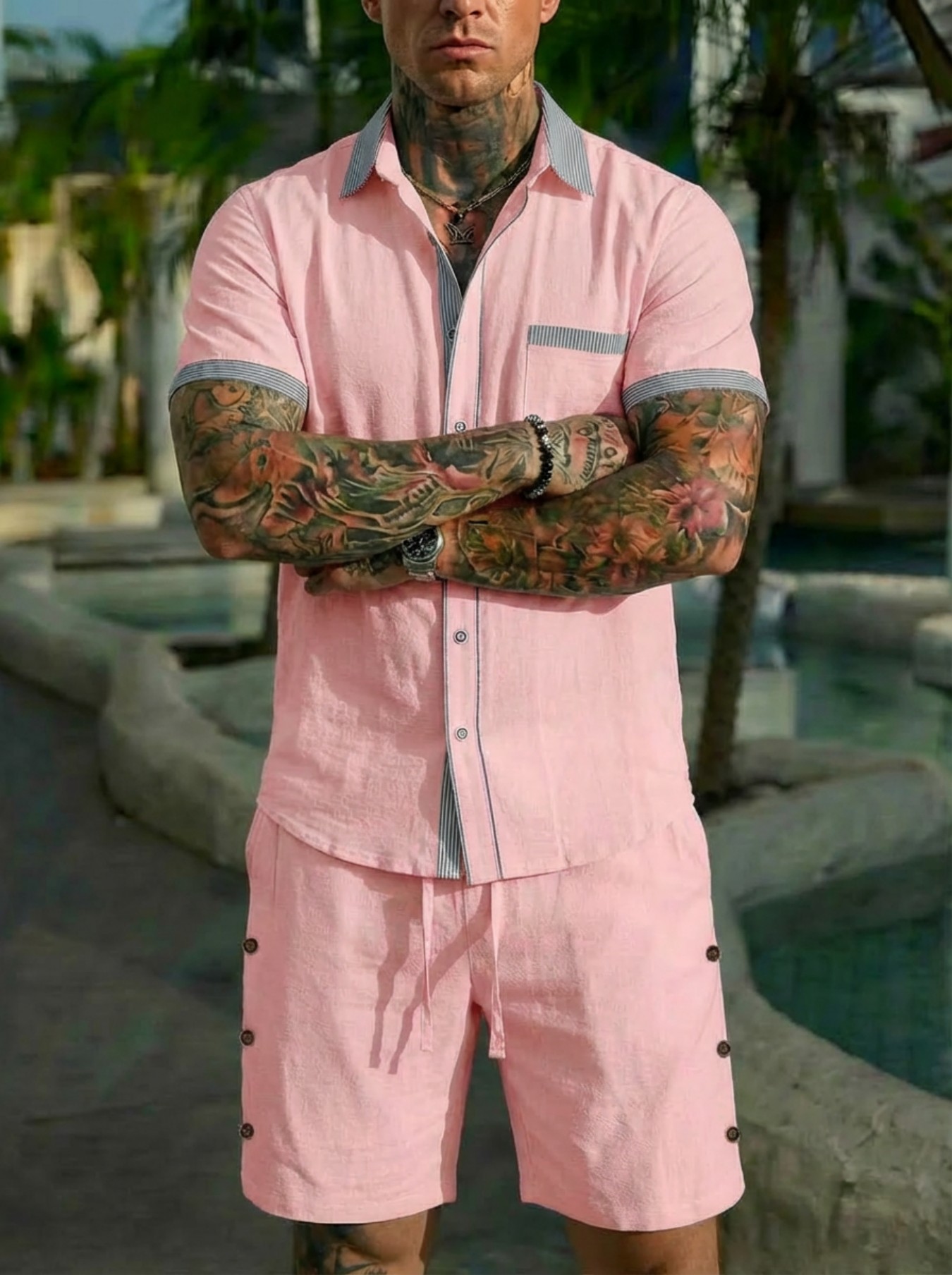 Conjunto Masculino de Camisa E - Short Linen Drawstring avaliação e preço