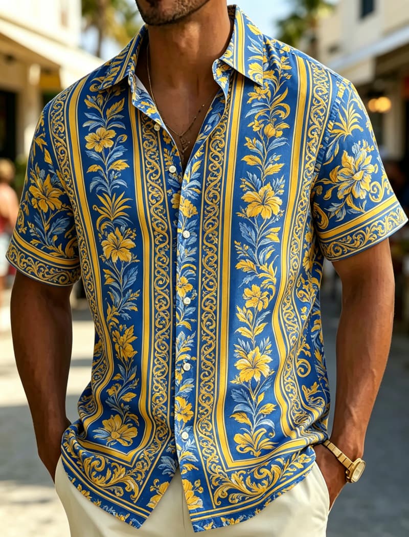 Camisa Masculina de Manga Curt - Resort Shirt Floral avaliação e preço